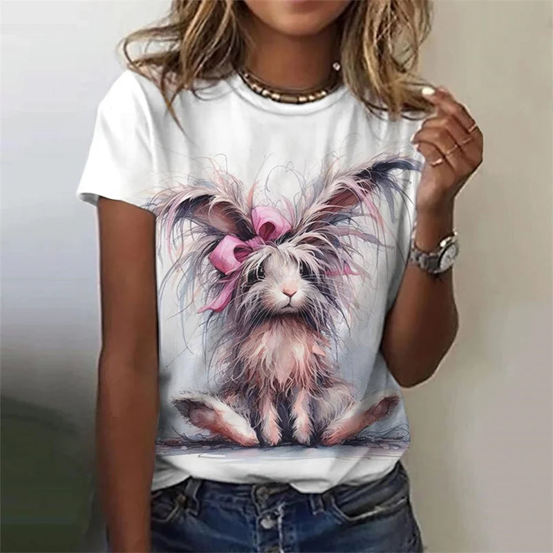 3D Rabbit Short Sleeves Casual Oversize T-Shirts