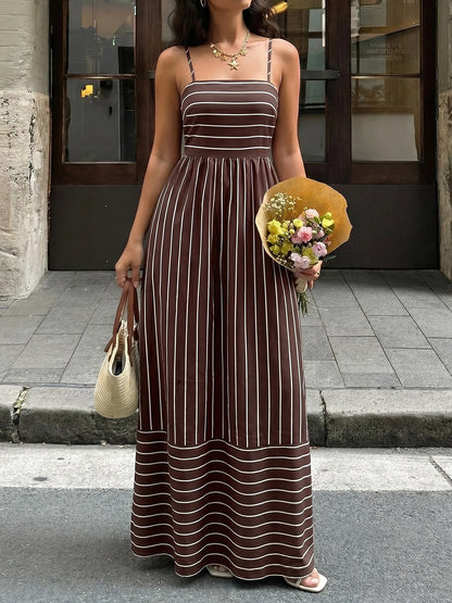 Striped Backless Loose Beach Causal Slip Strapless Long Dress
