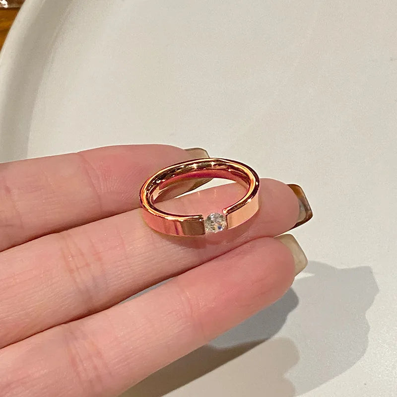 Stainless Steel Minimalist Silver Zircon Ring