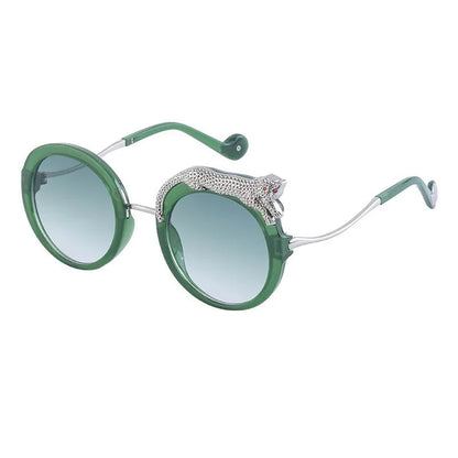 Oversized Round Crystal Leopard Sun Glasses