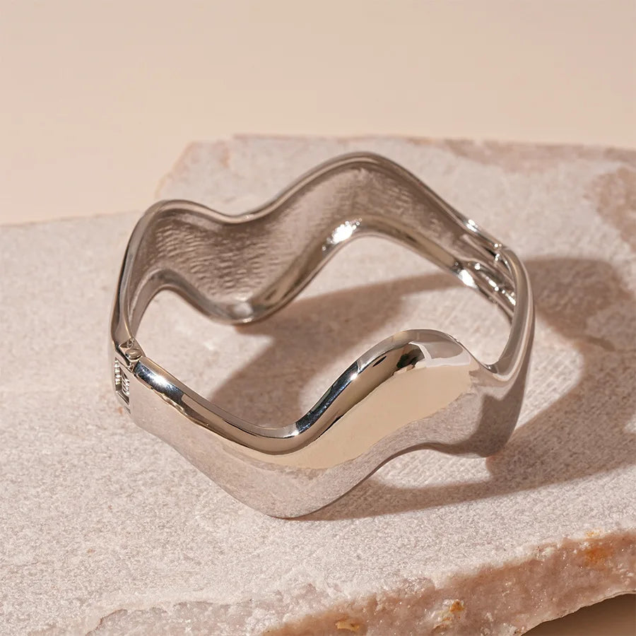 Natural Wooden Square Round Hip Hop  Rivet Beads Wide Bangles Bracelet