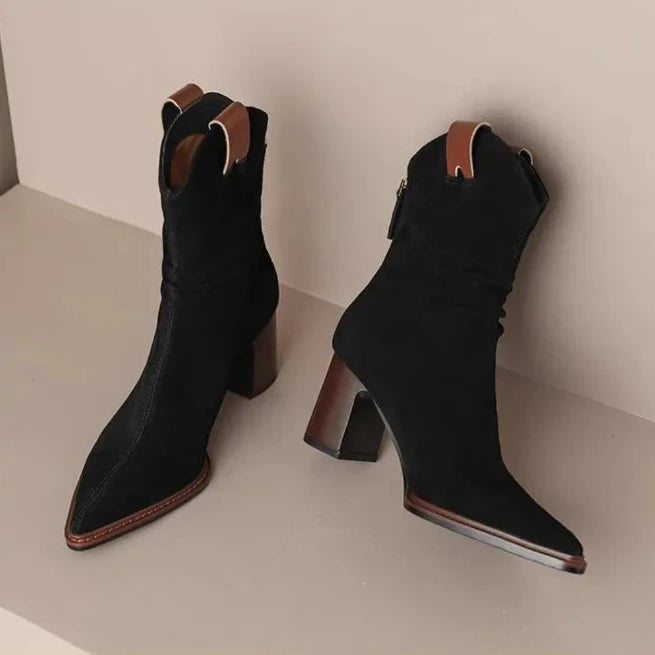 Casual versatile Round Toe shoes Retro Chunky Heel Ankle Boots