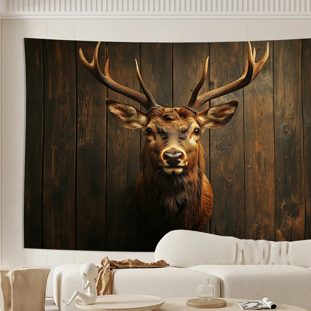 Classic Deer Head Tapestry Elegant Polyester Wall Art