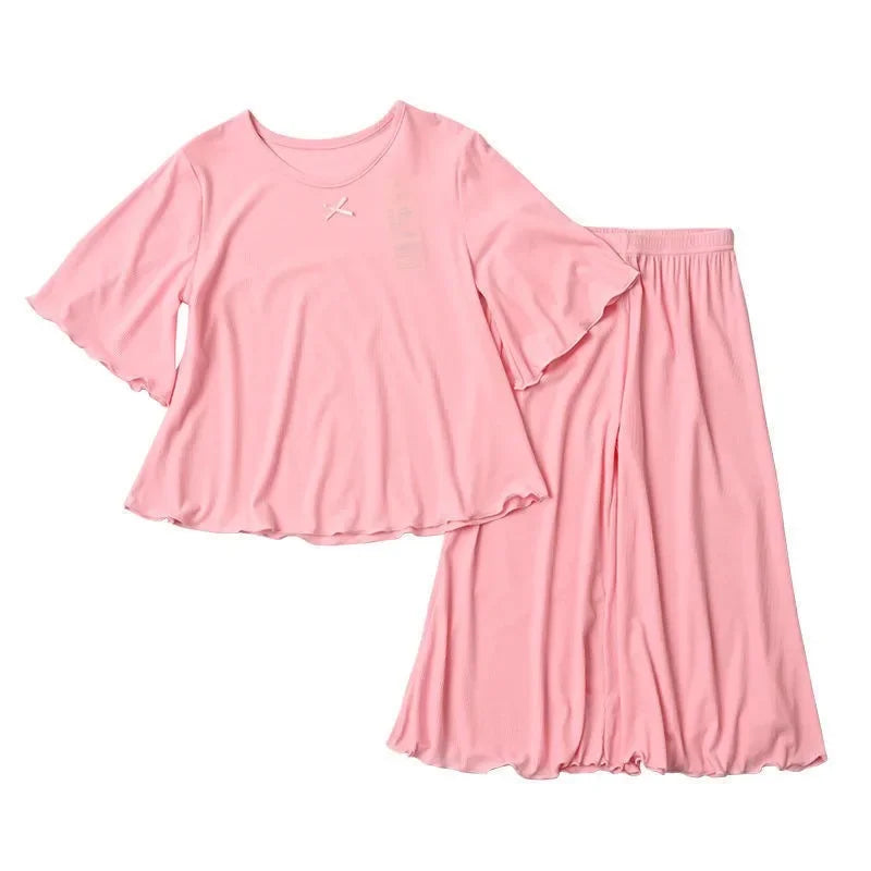 Girls Ice Silk Thin Pajamas Outfit Set