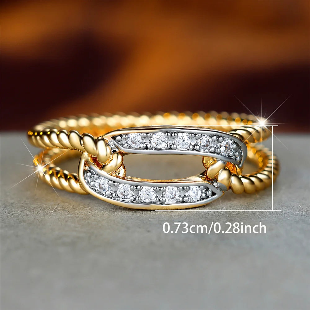 Luxury Gold White Zircon Stone Promise Love Engagement Rings