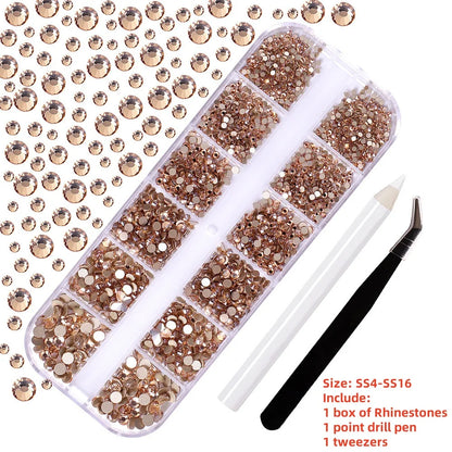 12Gird 3D Glass AB Crystal Nail Art Rhinestones Kit