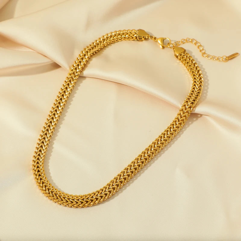 316L Stainless Steel Gold Color Woven Chain Chokers Necklace