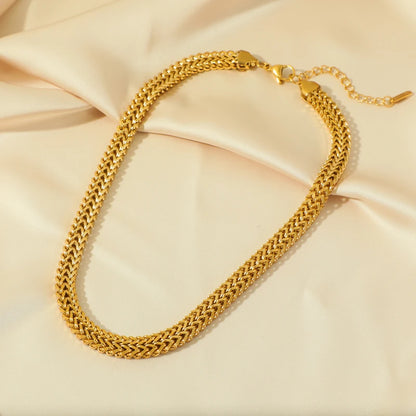 316L Stainless Steel Gold Color Woven Chain Chokers Necklace