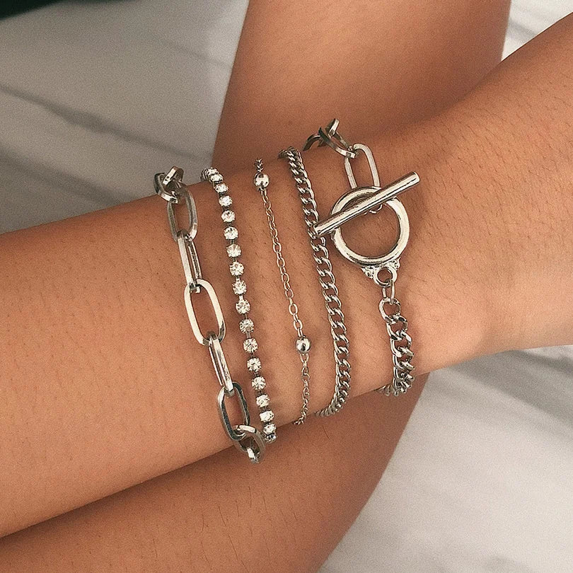 4pcs Punk Curb Cuban Chain Bracelets Set