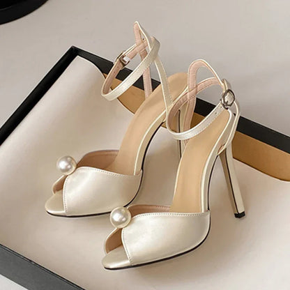 Silk Peep Toe 11CM Thin Heels Gladiator Shoes