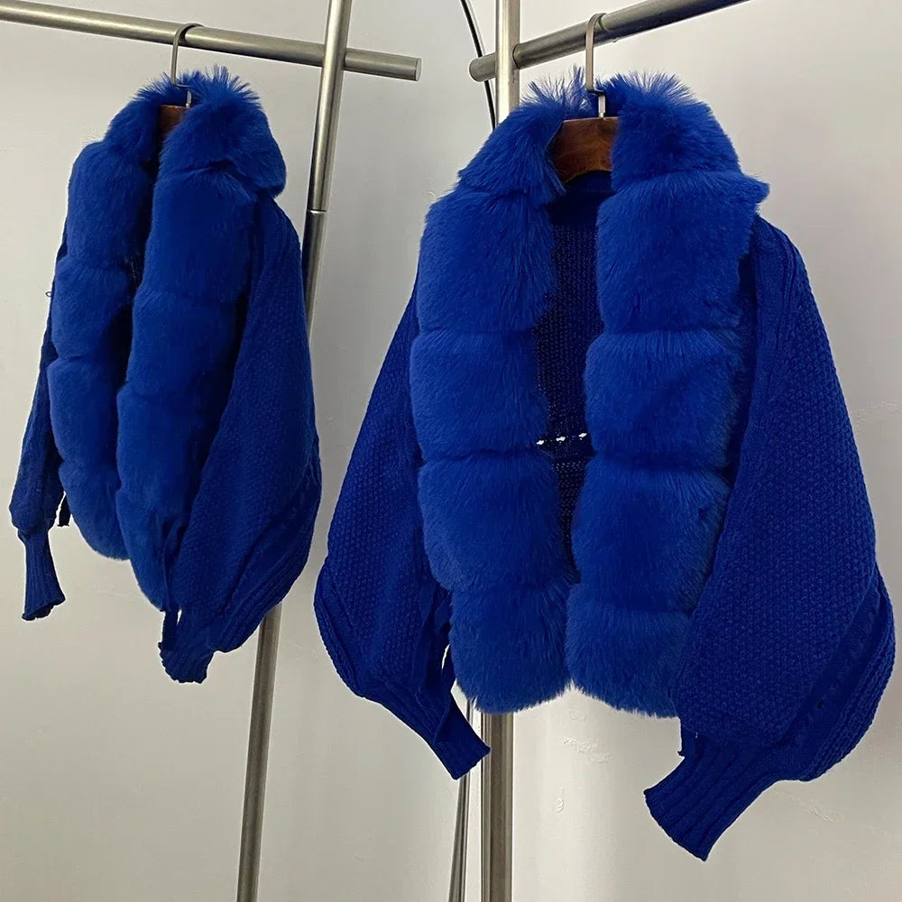 Faux Fur Coat Fake Fur Jacket Knitted Solid Sweater