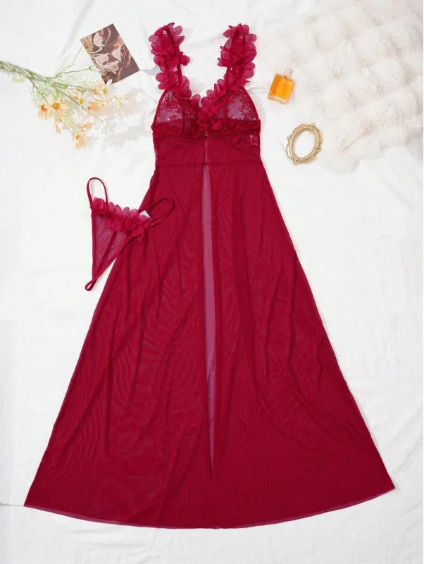 3D Floral Lace Lingerie Dress Nightgown Set