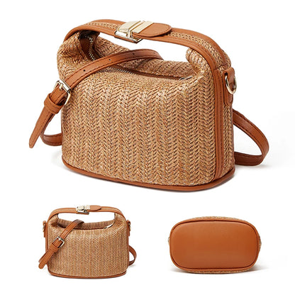 Small Straw Shoulder Woven Bucket Crossbody Bag