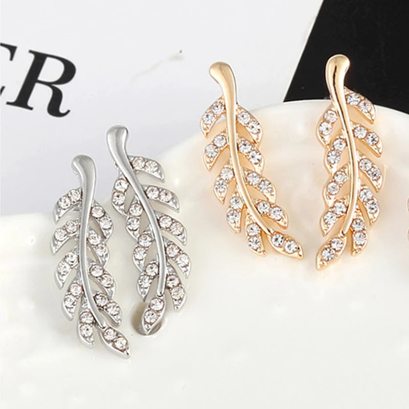 Hollow Out Leaves Crystal Ear Stud Earring