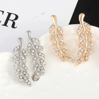 Hollow Out Leaves Crystal Ear Stud Earring