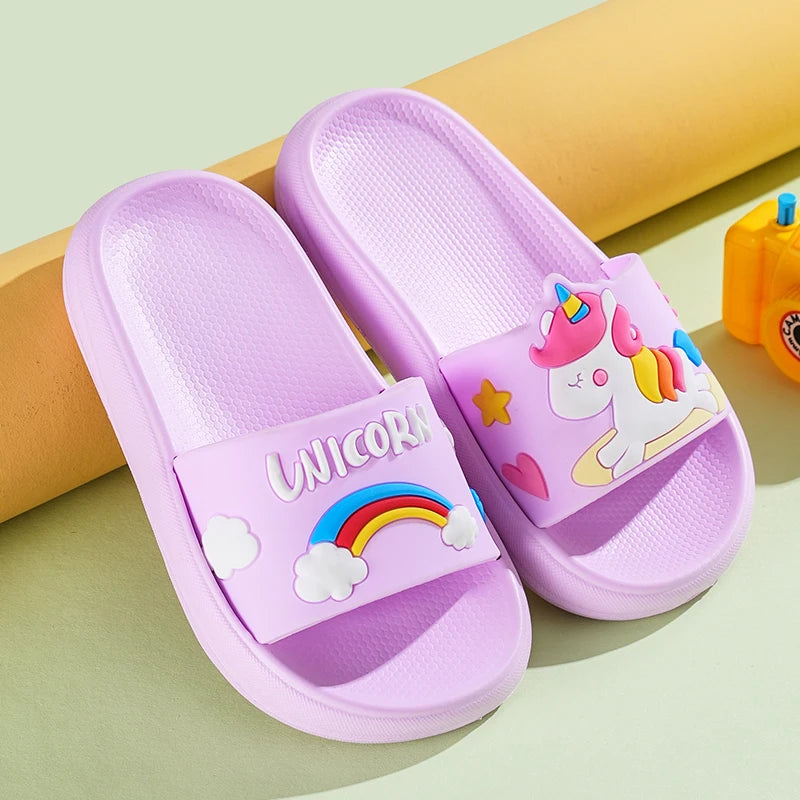 Pink Blue Unicorn Cartoon Toddler Girl Slippers