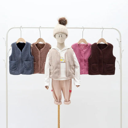 Baby Lamb Wool Warm Waistcoat Plush Vest Single Breasted Double Layer Warm Coat