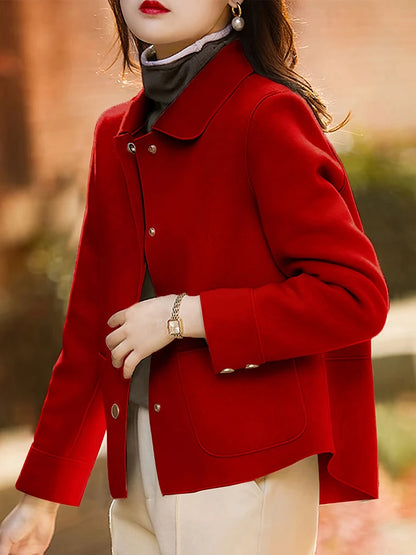 Classic Solid Short Woolen Warm Clothing Button Up Coat
