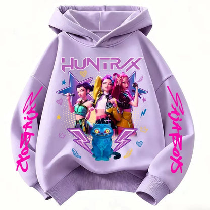 Cartoon Hunter Rumi Derpy Warm and Thick Casual Printed Purple Hoodie