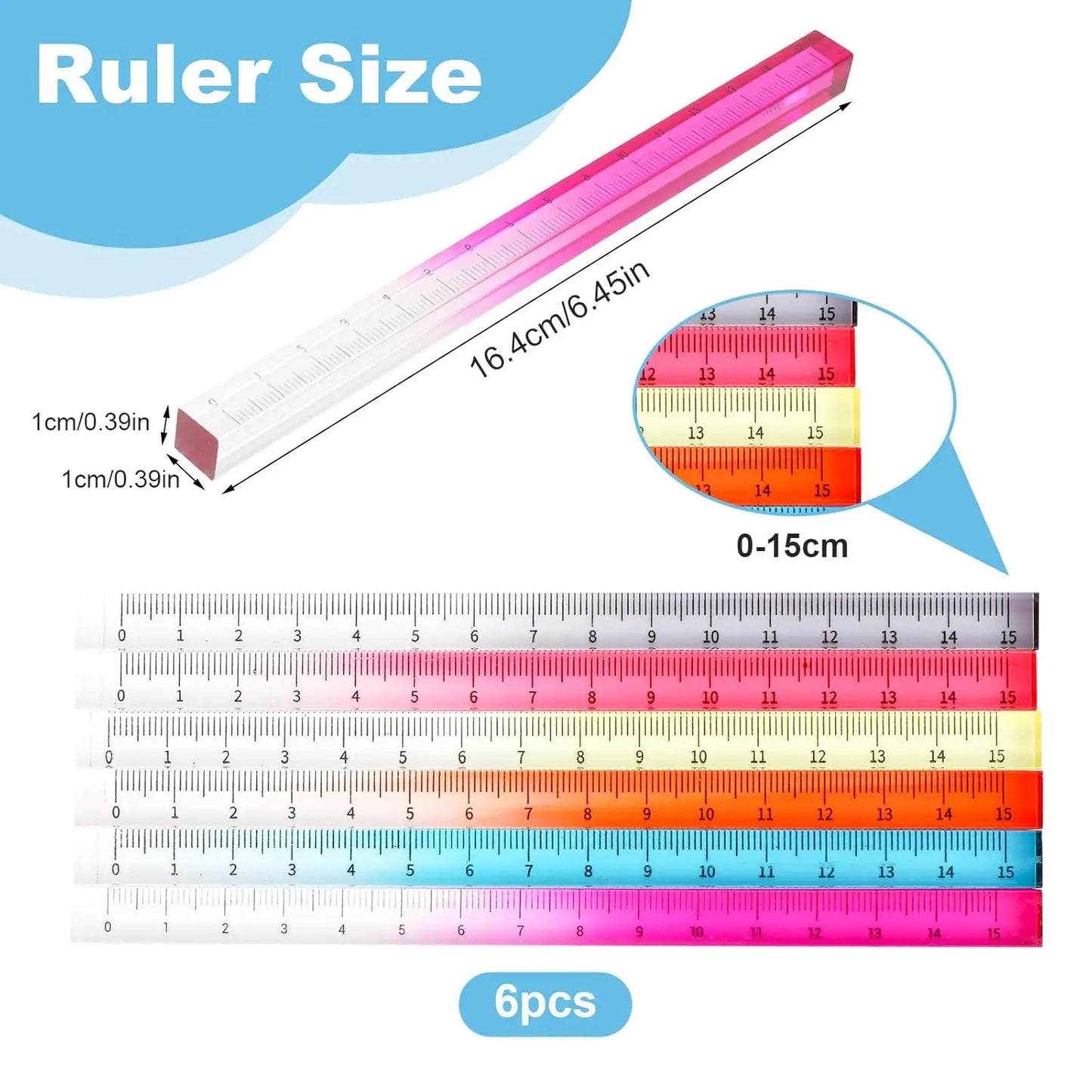 1pcs Colorful Clear Straight Ruler 15cm Four Edges Acrylic Transparent