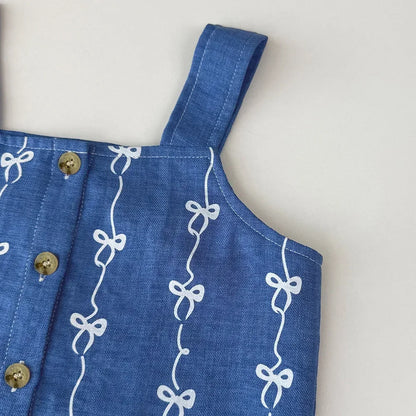 Korean Version Imitation Denim Bow Print Sleeveless Set