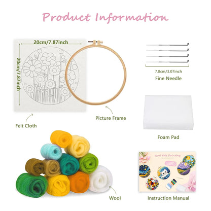 20x20cm Frame DIY Wool Needle Felting Starter Embroidery Kits