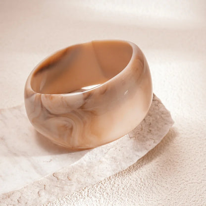 Vintage Smudging Beige Coffee Acrylic Cuff Wide Resin Bracelet