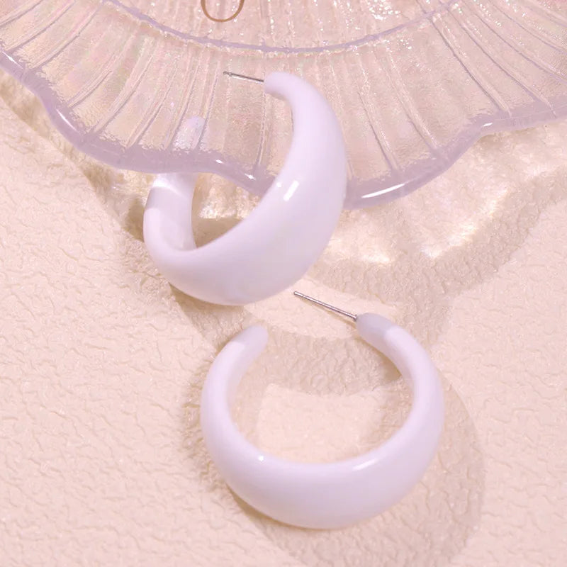Macaroon Color C Shape Resin Acrylic Geometric Clip Earring Circle Ear Hoop Earrings