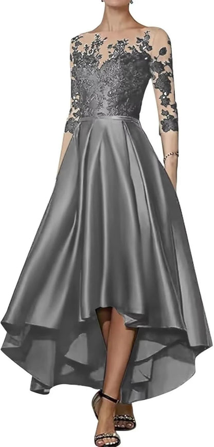 V-Neck Satin Asymmetrical Elegant Dress