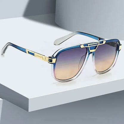 Large Frame Gradient Color Metal Decorative Sunglasses