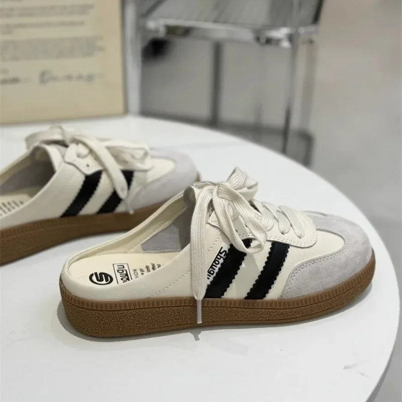 Round Toe Flat Female Clogs Platform Slip on Creeper Baotou Slippers