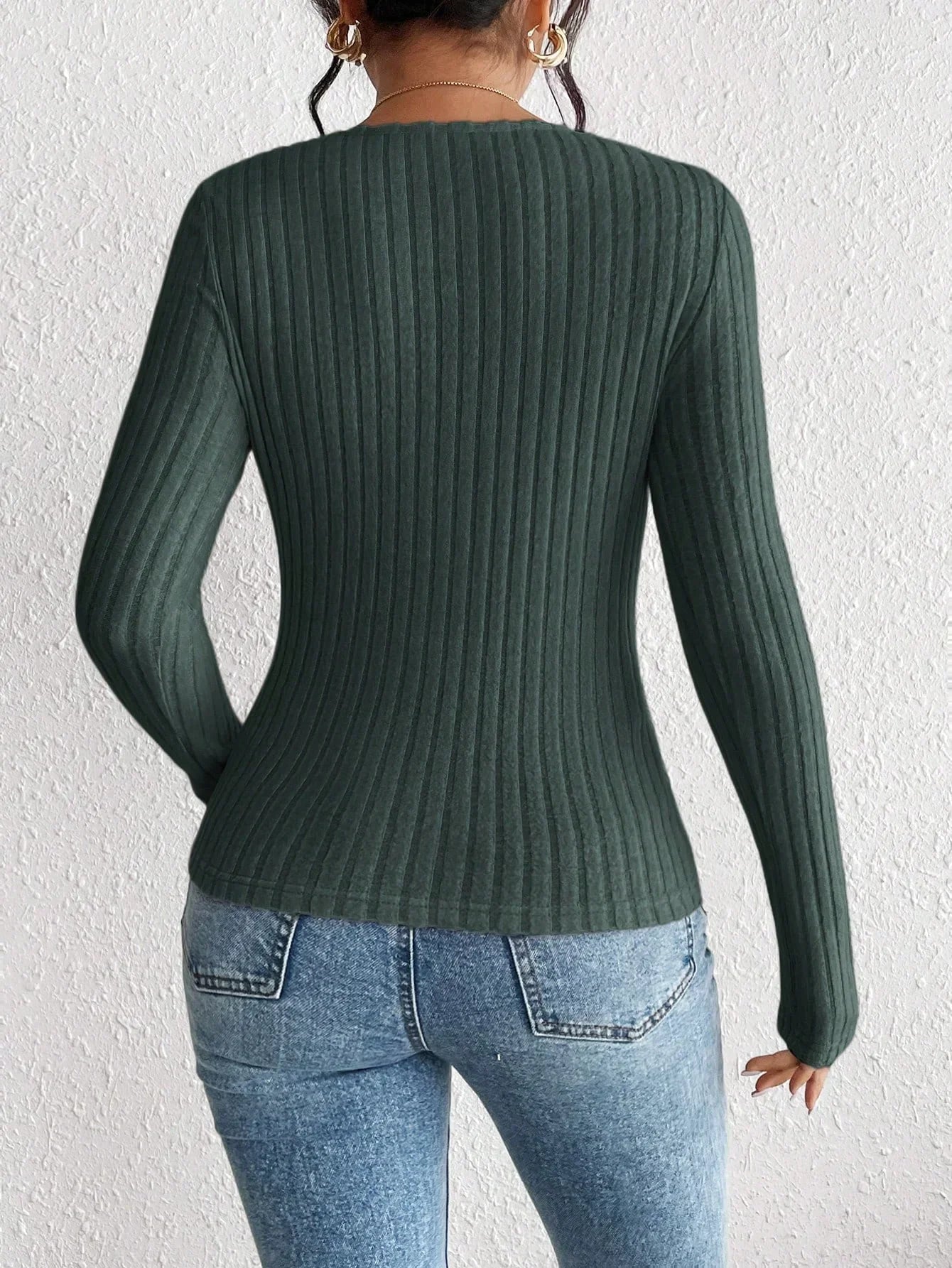 Diamond collar knitted bottom Long sleeve shirt