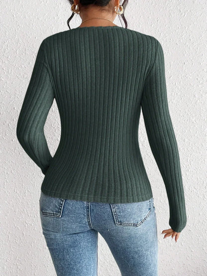 Diamond collar knitted bottom Long sleeve shirt