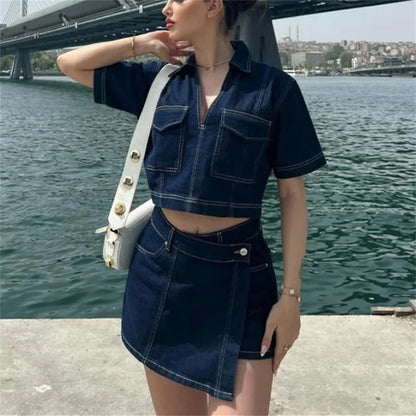 Short Sleeve Cropped Shirt Streetwear Set