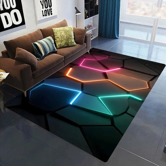3D Geometric Carpet Neon Lights Rugs Hexagons Carpets Rug Mat