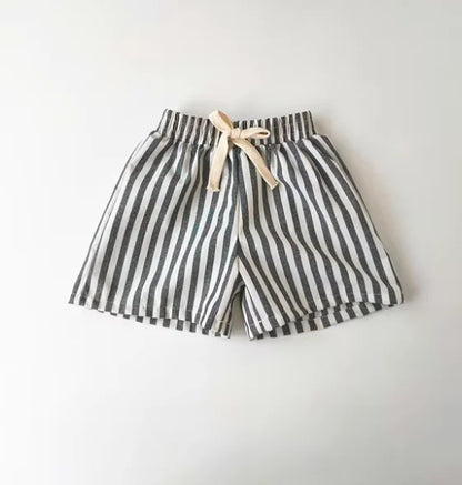Retro Hemp Cotton Striped Casual Elastic Waist Pants