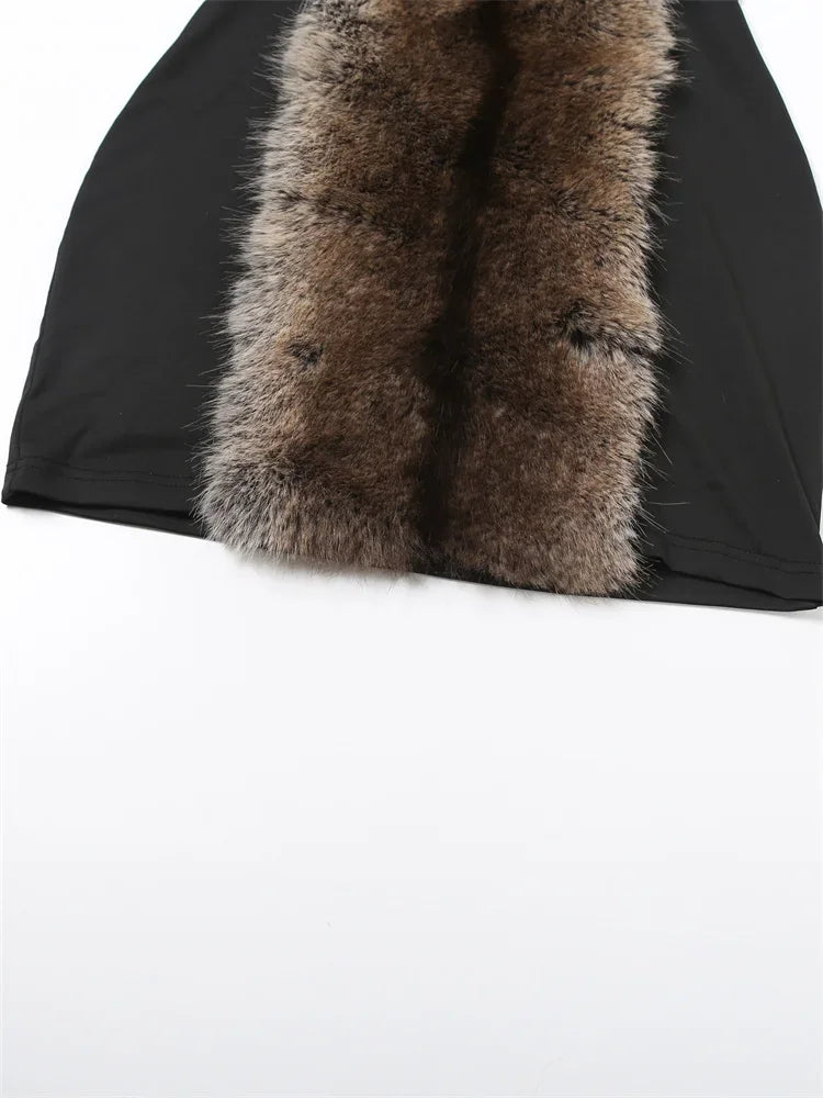 Backless Fluff Off Shoulder Skinny Peach Hip Dress