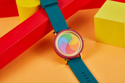 Rainbow rotating dial silicone strap watch