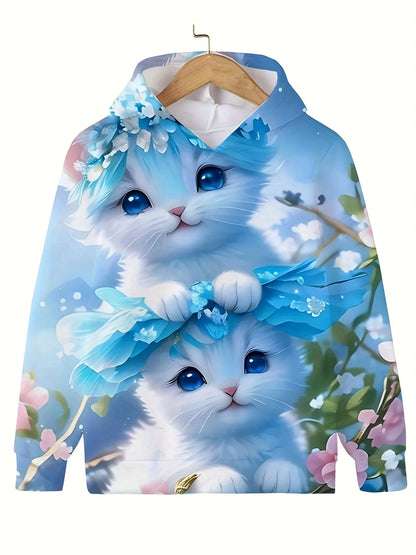 Long Sleeve Cute Cat Print Casual Kid Summer Autumn Hoodies