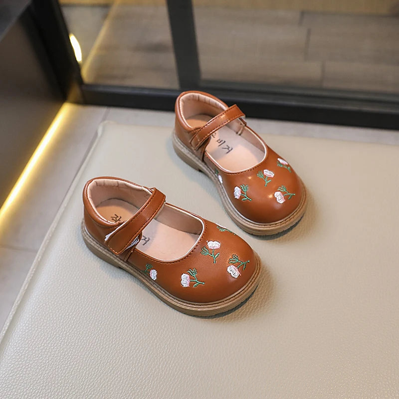 Leather Flowers Flats Mary Janes Soft Shoes
