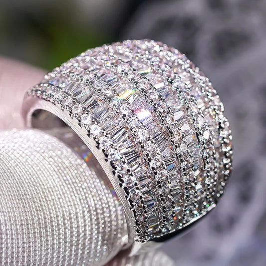 Huitan Charming Inlaid Bright Cubic Zirconia Silver Rings