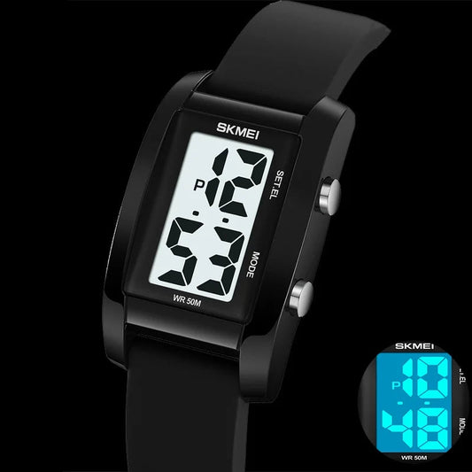 Digital with Date Week Display Silicone Strap LED Light Waterproof Wristwatch