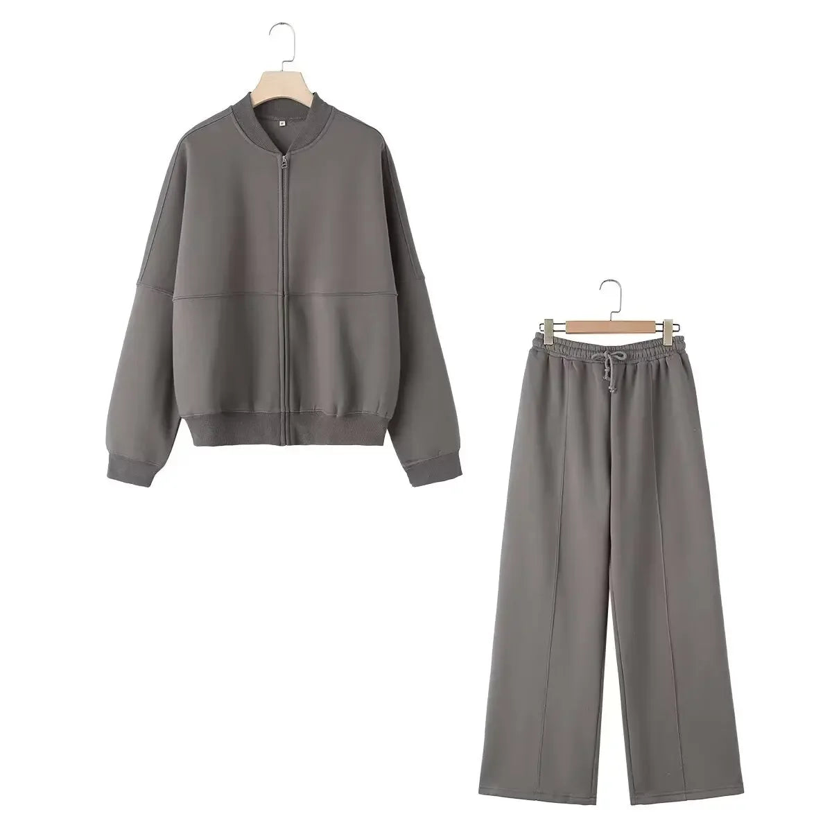 Fall Bomber Jacket Sweatshirt Wide Leg Pants Set