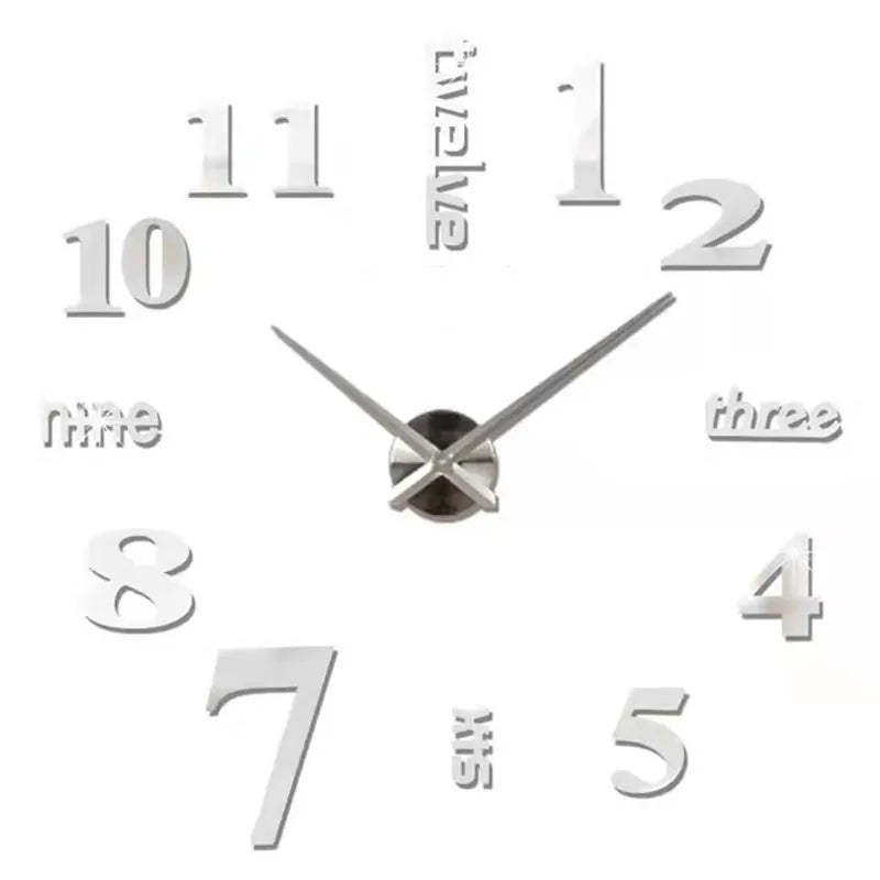 Large Wall Clock 3D DIY Quartz Acrylic Mirror Stickers Clocks