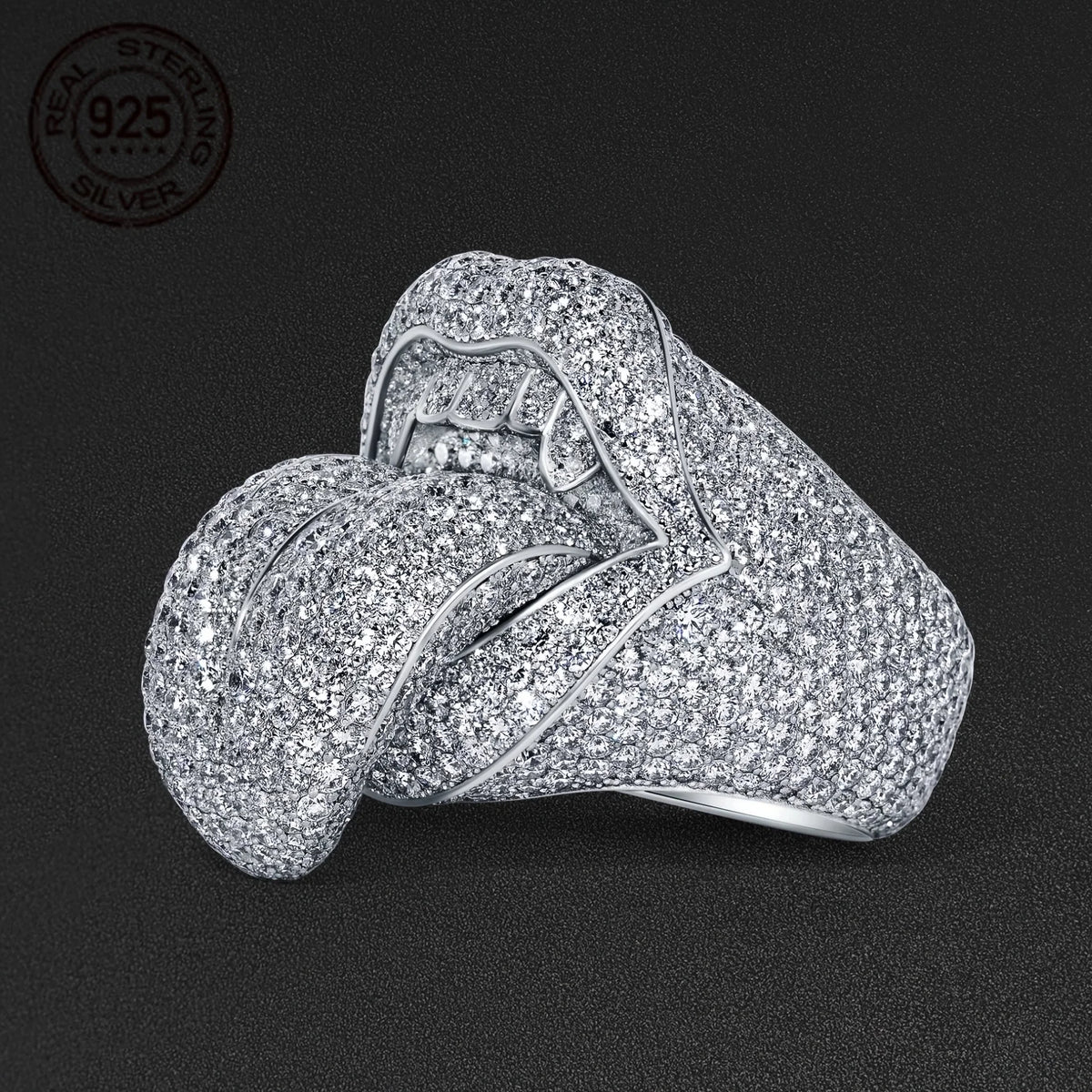 Exaggerated Death Kiss 925 Sterling Silver Hip Hop Rapper Punk Rings