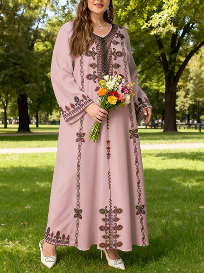 Middle Eastern Robe Plus-Size Long-Sleeve Dress