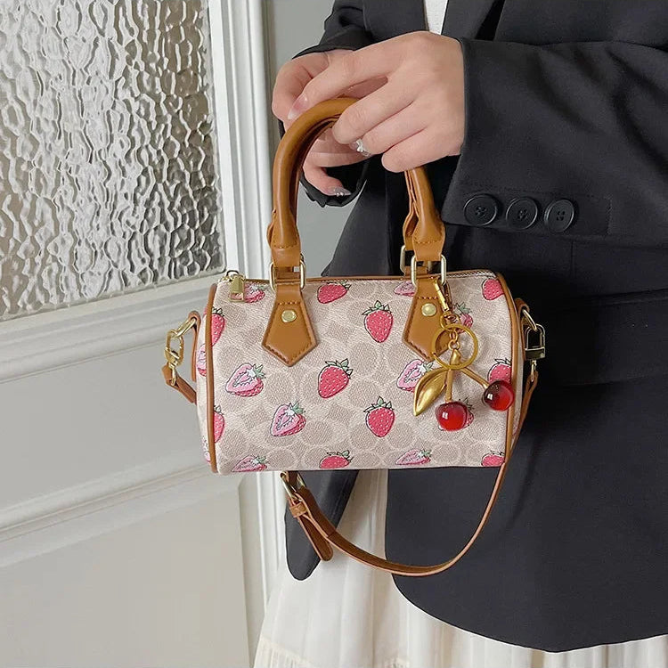 Crossbody Cherry Pattern PU Leather Boston Handbag Shoulder Bags