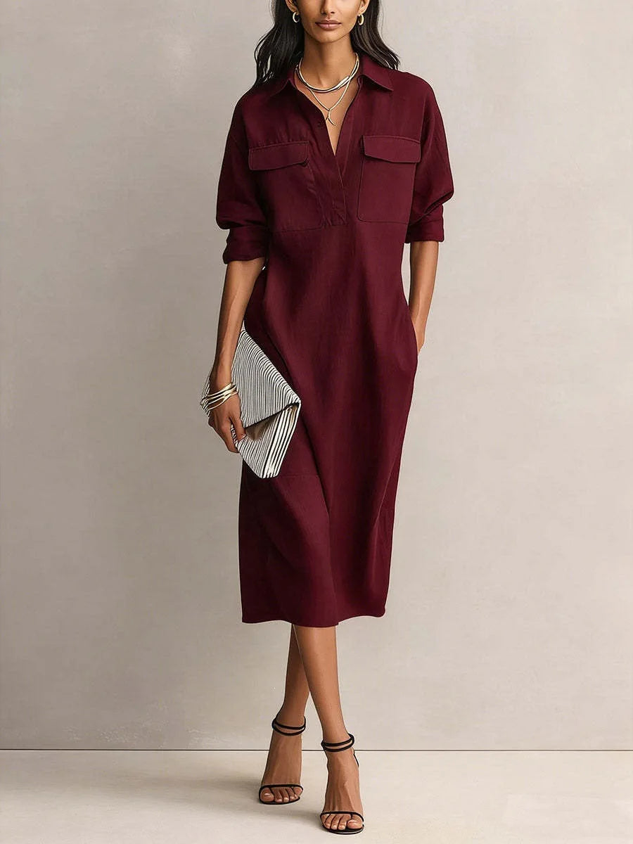 Cotton Linen Slim casual Mid Dress
