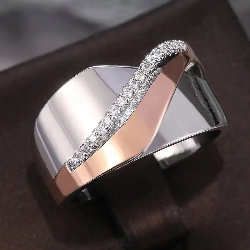 Huitan Smooth Line Micro Paved CZ Stone Mix Rings