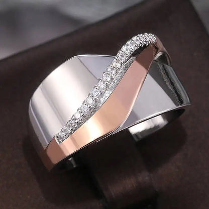 Huitan Smooth Line Micro Paved CZ Stone Mix Rings